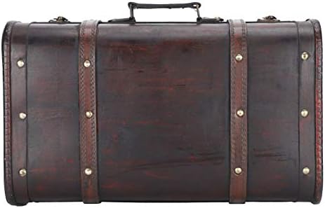Bhdd гроздобер дрвен куфер со заклучување на тока, голема способност за складирање на богатство на богатство со кожа, декоративно дрвен багажник за складирање за рек