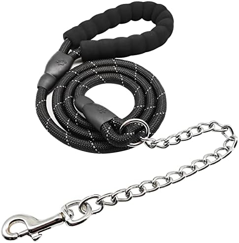 Btinesful 6ft поводник на кучиња, силно најлон јаже со ланец против изгласани и рачка за поставување за средни големи кучиња на отворено