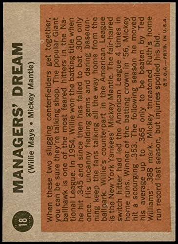 1962 Топпс 18 Сон на менаџери Мики Мантл/Вили Мејс гиганти/Јанки Екс/МТ гиганти/Јанкис