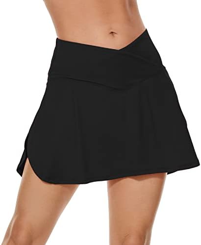 Американски трендови женски тениско здолниште со џебови плетени кросовер со високи атлетски здолништа за половини за голф здолништа