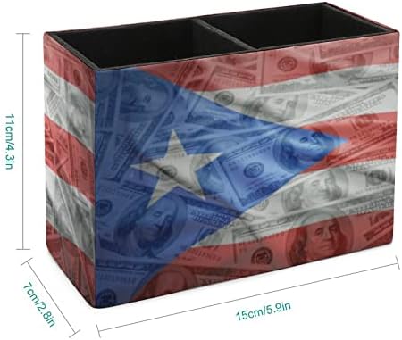 Знаме на Порто Рикан на долар пари Пу кожа пенкало за молив држач за држачи за купови на биро за куќиште за кутии за контејнери за канцеларии за домашна канцеларија
