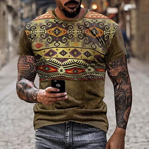 ZHDD војник со кратки ракави за кратки ракави за мажи, лето улица 3D Aztec Boho Graphic Tee Tops Retro Muscle Casual Tshirt Half 1/4 3/4 STRITCHWEAR SPORTSWEER OPEN FRONT PACK HIPPIE изведба