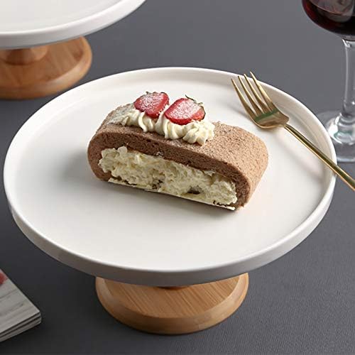 Обвивки за храна Депила, капаци на распрскувачи, 9 и 10 инчи торта штанд, бел керамички диск со дрвена база сендвич лента Транспарентна стаклена