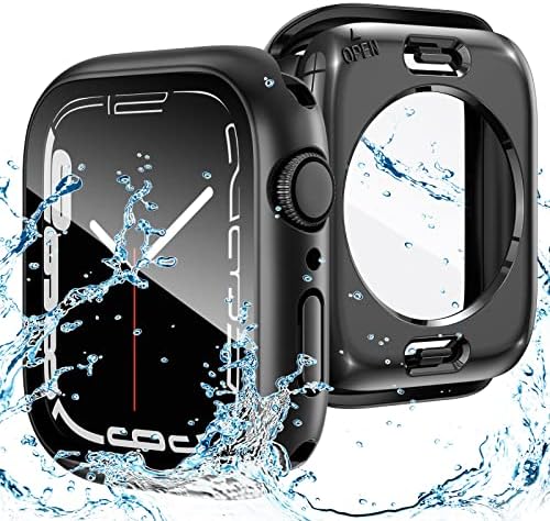 Goton 2 во 1 Водоотпорен Случај За Apple Часовник Серија 8 &засилувач; Серија 7 45mm Заштитник На Екранот, 360 Заштитно Стакло Лице Покритие