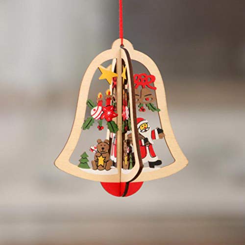 Божиќни украси од Бринот Божиќни дрвени висечки украси дрвени приврзоци комплет со разнобојни sвона за украсување на новогодишни елки