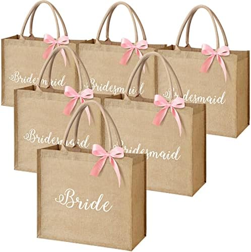 6 пакувања невестински торбички торбички за подароци торбички јута торбички торби со рачки невеста торби розови панделки за свадба