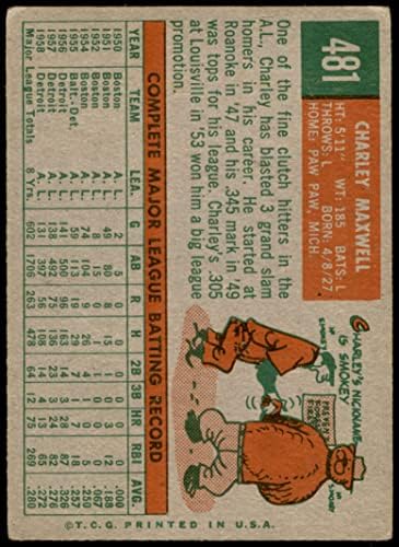 1959 Топпс 481 Чарли Максвел Детроит Тигерс Дин картички 2 - Добри тигри