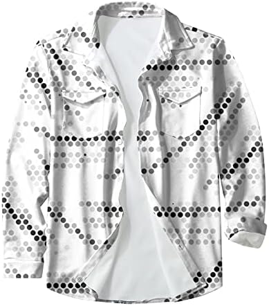 Копче за кошули за мажи надолу со графички графички печатени градиенти џебови со долги ракави, блузи, плус големина опуштено вклопување