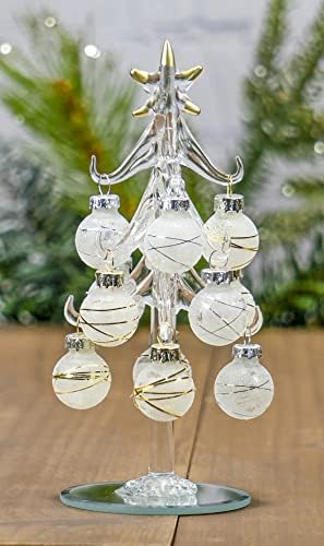 Црвена копродукција 6 Мала стаклена елка за украсување на елка со отстранливи украси со топка од злато и сребро, декор на сезоната на празници