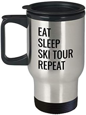 Смешно скијање патување кригла скијач идеја Јадете спиење ски турнеја повторете за него нејзината мајка тато маж жена роденден ТМ1828