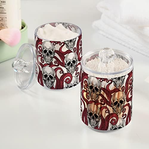 Yyzzh Day of the Dead Skull Red Octopus Marine Sea Life 4 Pack QTIP Holder Dispenser за памучни плочи на топката за памучни