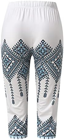 Ика Капри Јога панталони за жени Бохо цветни печати исечени панталони летни обични тренингот спорт што работи со велосипедизам