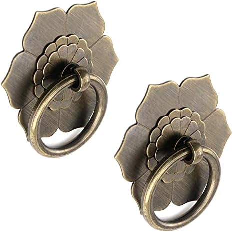 Крчки за прстени со капки за битрај, антички бронзен тон прстен повлекува цветна форма на фиоки за фиоки за влечење - 2 парчиња