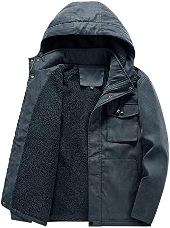 Машка згусна зимска палто модна памучна памучна јакна лабава плишана топла памучна качулка јакна со долги ракави парки