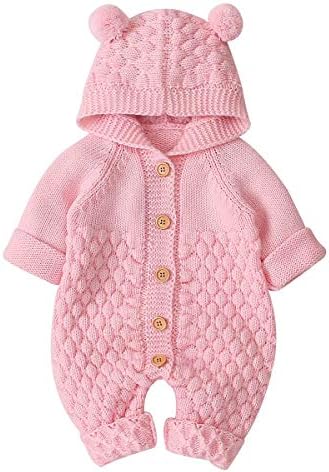 Пусеки новороденче плетена џемпер ромпер со долг ракав уво со аспиратор есен зимски облеки за момчиња девојчиња
