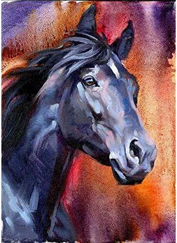 MXJSUA DIY 5D дијамантски сликарство коњ по бројни комплети за возрасни, сини коњи со дијамантски комплети за сликање во целосна вежба дијамантска
