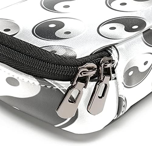 Јин Јанг Сребрена геометриска бела шема кожен молив со молив, торба со пенкало со двојно станбена торба за чување торби за торби