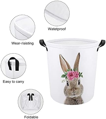 Foduoduo Boother Basket Bunny со цвеќе за перење со рачки со рачки што се преклопуваат валкана облека за складирање на облека