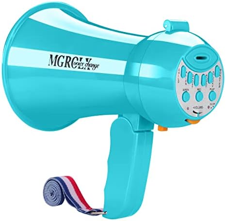 Mgrolx Mini Megaphone Bullhorn со 6 звучни ефекти | Преносна функција на гласен звучник и гласовен менувач | Вградена сирена и рекорд | за деца, возрасни, навивајте се