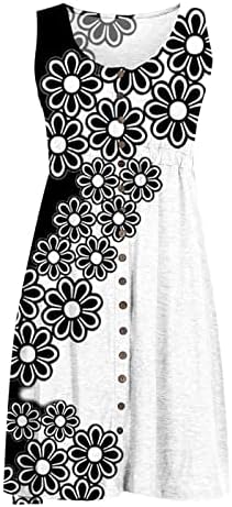 Maseенски моден случај, печатено тркалезно копче за вратот, без ракав фустан, лежерен фустан од елек