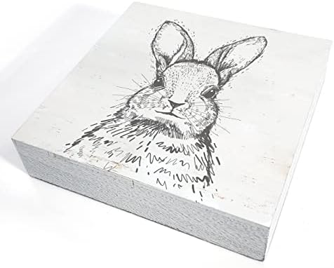 Симпатично зајаче со очила хипстер зајаче дрвена кутија знак за биро за декор 5 x 5 инчи знак на кутија пролет Велигденско дрво блок