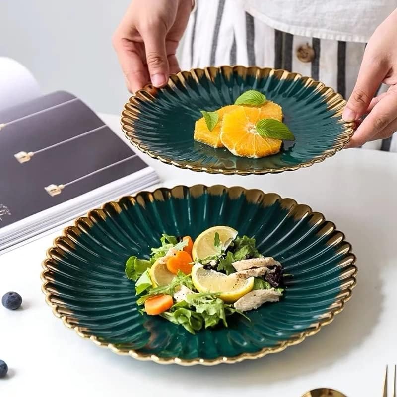 SJYDQ Зелени керамички садови поставени плочи за храна за вечера со садови садови садови чинии и чинии поставени лисја плочи