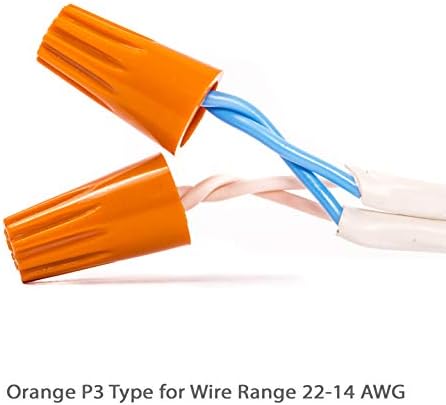 100 парчиња портокалова конектор за жица, P3 тип на лесен пресврт на ребрестиот капа - UL наведен