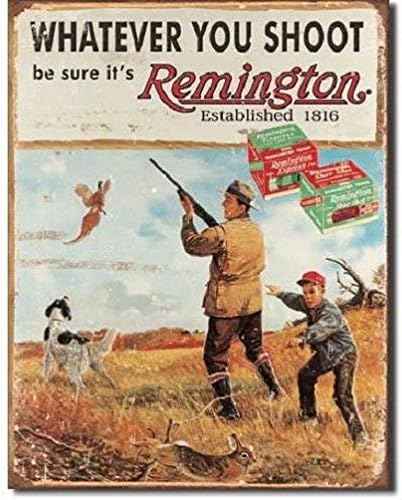 Srongmao Remington што и да пукате во лов на пушка потресен ретро гроздобер изглед метален калај знак 8x12in НОВО