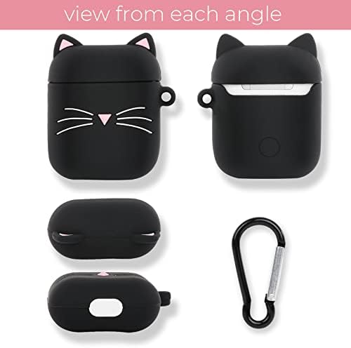 Megantree Cute AirPods Case, AirPods 2 Case, Black Whysker Cat Kitty Smulation Kawaii 3D Cartoon Animals Full Заштита Шокоф со мека силиконска