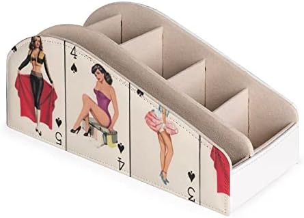 Покерот Pinup Девојки држач за далечински управувач со 6 оддели PU кожа далечински организатор за складирање за домашна канцеларија