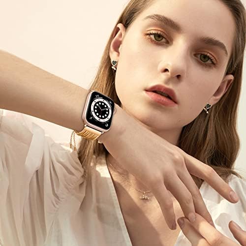 Tensea За Apple Watch SE 2022 &засилувач; 6 5 4 44mm, Нерѓосувачки Челик Iwatch Бенд Tassel Нараквица и Apple Види Екран Заштитник Случај