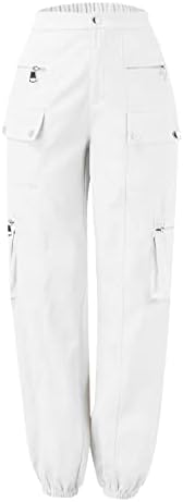 Panенски панталони опуштени вклопени товари џогери со високи патенти за половината, тенок панталони за половината со џебови со џебови