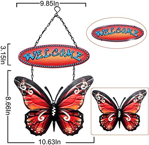 Знак за добредојде на влезната врата, знак за декор за градинарски пеперутка, премиум метална пеперутка wallид декор, висечки пеперутки за тремот,