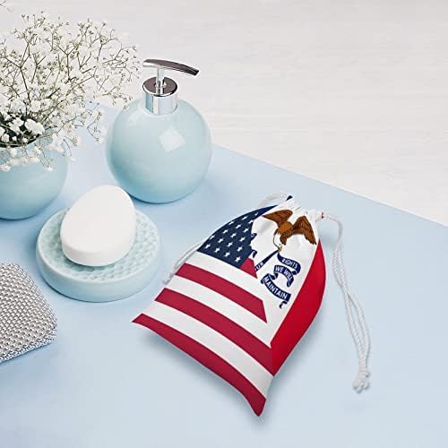 Американско И Државно Знаме На Ајова Платно Торба За Складирање Еднократно Врвка Торбичка Торбичка Торба За Намирници За Домашно