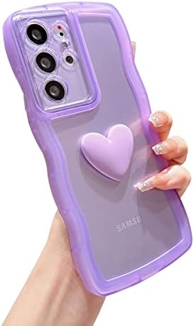 Lyqzdt За Samsung Galaxy S21 Ултра Случај За Жени Девојки, 3d Љубов Срцето Лек Кадрава Бран Рамка Мека Силиконски Транспарентен Шок