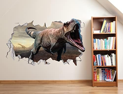3Д налепници за wallидови на Dino Attack - Dinosaurид од диносаурус - кора и стап диносаурус разбиен wallиден декор - Декор со диносаурус Момци