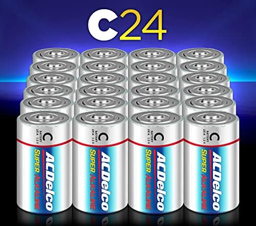 PowerMax Acdelco 24-броја со големина Ц Алкални батерии, Супер алкална батерија, 7-годишен рок на траење, пакување што може да се врати