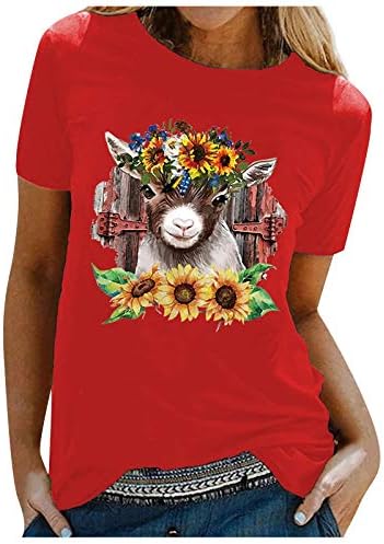 uikmnh женски маички со маица обични кратки ракави екипаж на вратот трендовски летен сончоглед кошула