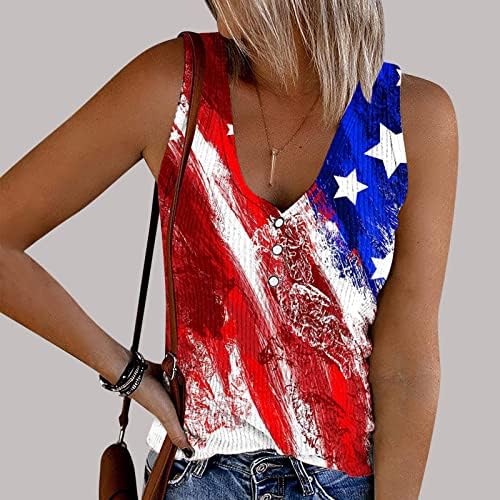 ДЕН ДЕН НА ДЕН НА ДЕН за жени без ракави со ракави V вратот маички Американски маички со знаме, причини тенок гроздобер блузи