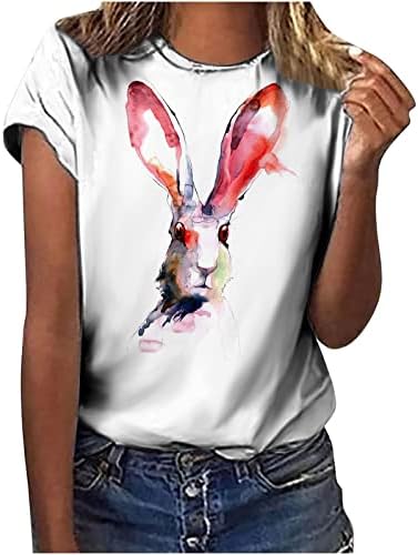 Lcepcy Women'sенски велигденски зајаче со кратки ракави со кратки ракави, облечени обични екипаж, графички маички, блуза за тинејџери