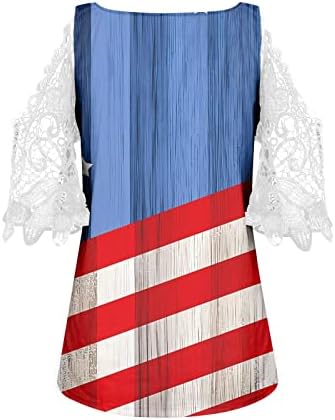 Womenените маички лабави се вклопуваат во женскиот ден за независност на памук, отпечатете го рамото за дишење чипка против вратот