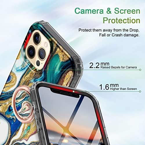 Btscase за Iphone 12 Pro Max Случај 6,7 Инчи, Вграден Заштитник На Екранот со Држач За Прстен 360° Kickstand, Двоен Слој На Целото
