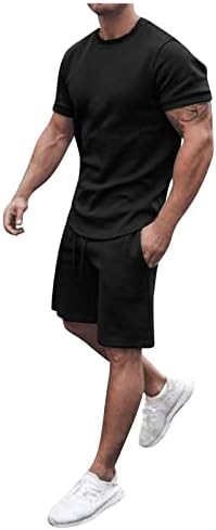 Машки кошули RTRDE летни обични мускули со кратки ракави со кратки ракави и класични спортови шорцеви поставени маици за тренерки