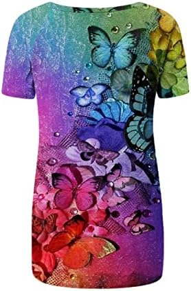 Девојки со кратки ракави блуза пеперутка цветна печатење врвови на маички со брод есен летен блуза 53