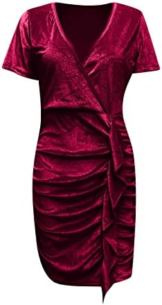 Летен фустан, мода секси обична цврста боја секси тенок вклопувачки кратки ракави облеки за фустани со врат од вратот