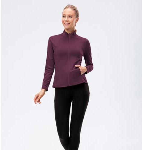 Daysskk женски трчање јакни со лесна тежина за вежбање со целосна патент тенок вклопување со џебови