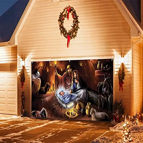 70 x 157 инчи Среќен Божиќен празник Банер гаража врата врата, зимски снежен човек Дедо Мраз, отворено Големо декорација на врата,