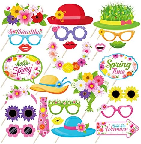 25 парчиња пролетни фото штанд реквизити шарени цвеќиња фото штанд реквизити за пролетно лето Велигденски цвет тематски украси