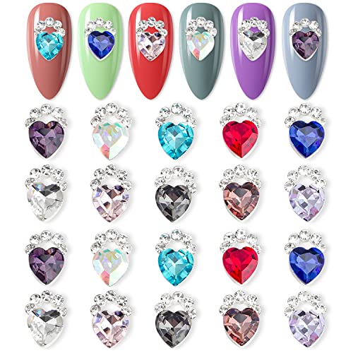 Danneasy 20pcs срцев лак за нокти 3D шарм за нокти за Денот на вineубените со рамен нокти на ноктите стакло кристал дијамант за нокти