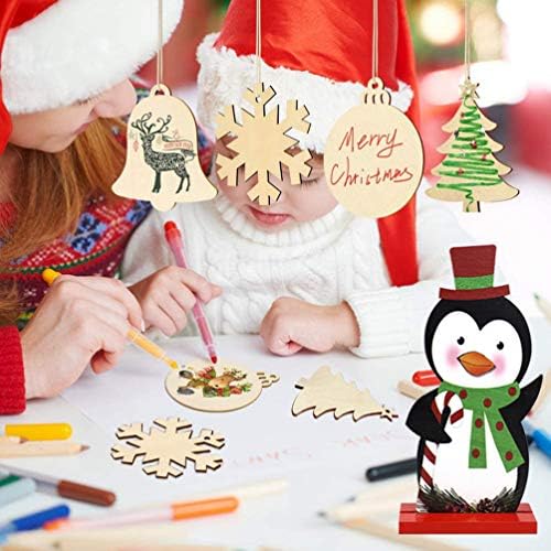 Абоофан дрвен Божиќен десктоп украс пингвин таблета фигурина дрво Божиќ знак за Божиќни масички во центарот на масата украси